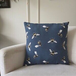Hampton Bay Buzzing Bee Midnight Outdoor Square Throw Pillow 17x17 Filled Indoor